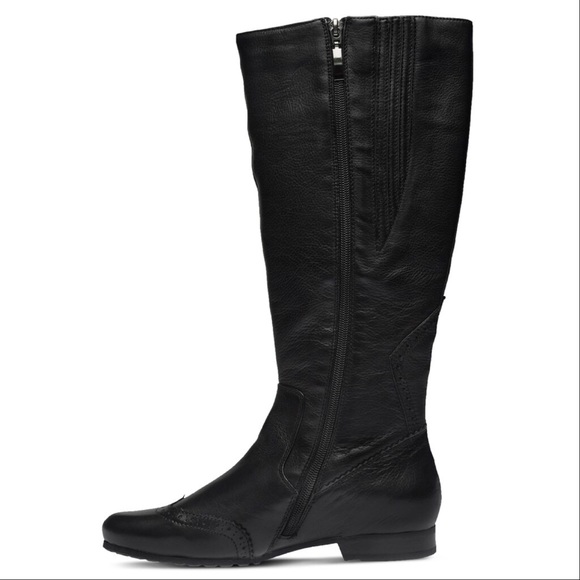 Leather Wingtip Tall Knee High Engineer Flat Boots - Picture 7 of 7